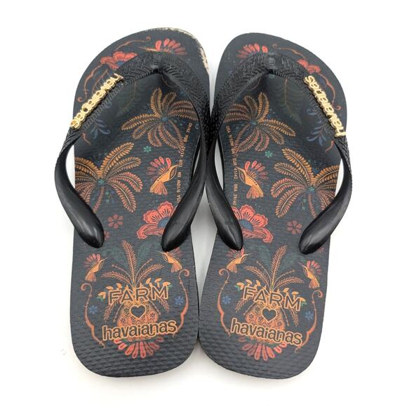Havaianas x FARM Rio Floral Tapestry Flip Flop Sandals Unisex Black Size W10/9 - Picture 7 of 13